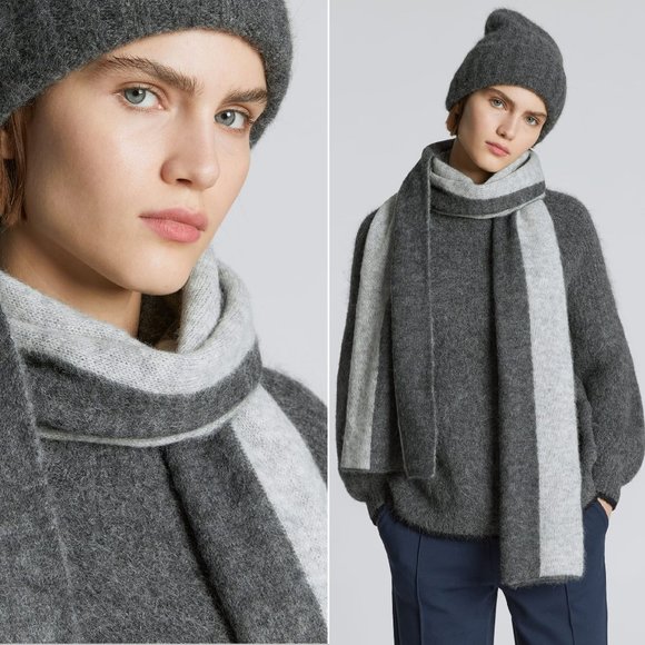 EVERLANE The Alpaca Wool Patterned SCARF Wrap 79x50 Unisex Grey Stripes NEW $125